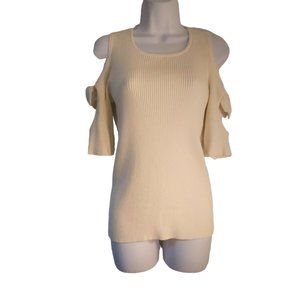 NEW CeCe Tie Sleeve Cold Shoulder Sweater